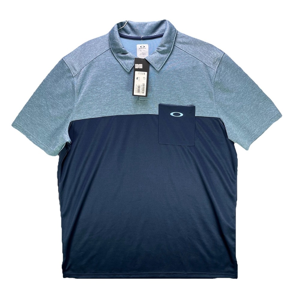 Oakley Polo Shirt Mens XL Blue Blocked Gravity Golf Stretch Regular Fit NWT